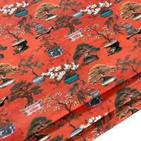 Thumbnail for Bright Oriental Fabric - Japanese Botanical Cotton with Bonsai Trees and Asian Flower Pots