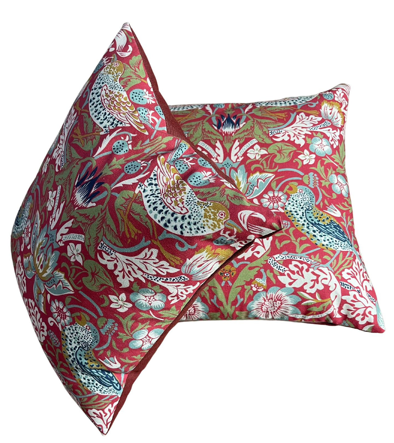Strawberry Thief Decor / William Morris Red Cushion Cover - Bird Pattern Decorative Throw Pillow