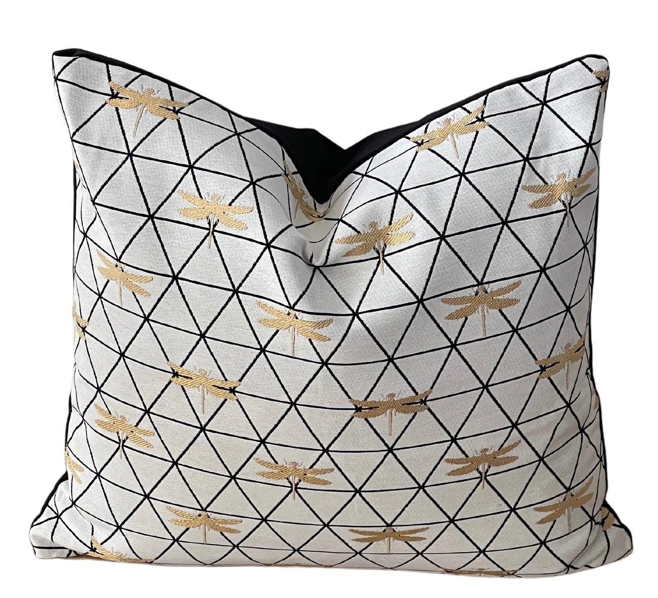 Dragonfly Gold Metallic White Black Cushion Cover Check Stripes Geometric Nordic