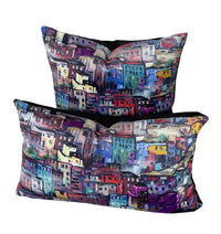 Thumbnail for Positano Night Velvet Cushion – Colorful Houses, Coastal Village Scene, Luxury Home Decor