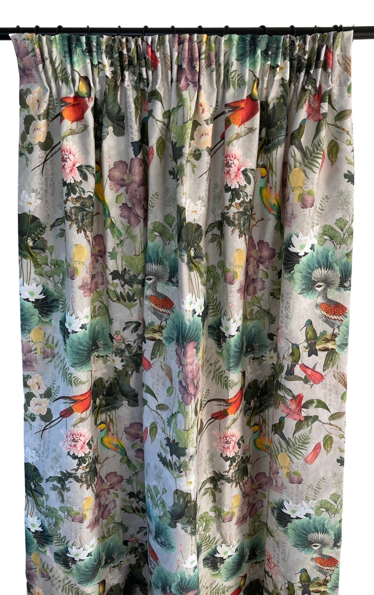 Custom - Made to Measure / Pair of Cotton Curtains / Oriental Design Birds and Flowers
