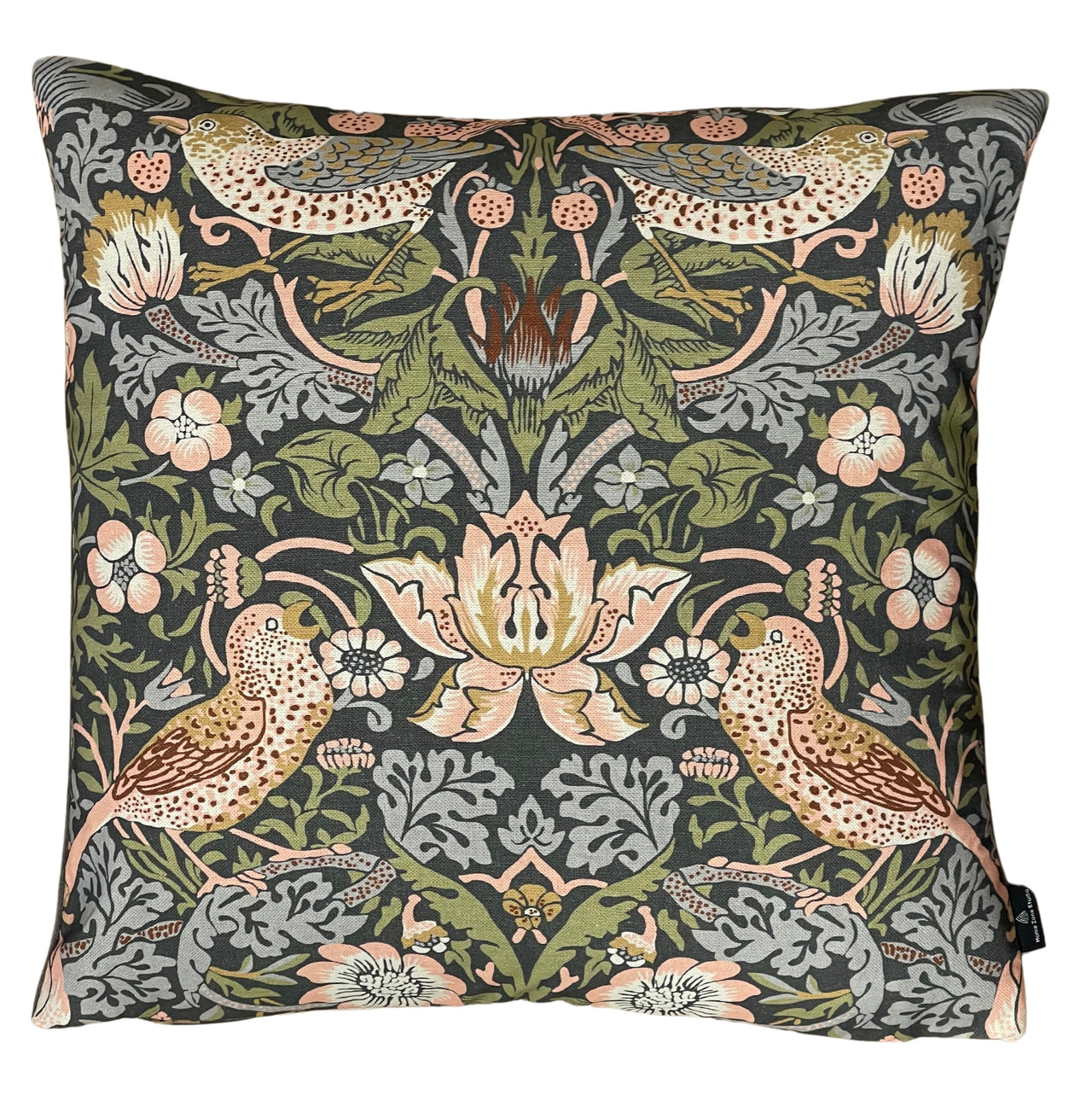Strawberry Thief Decor / William Morris Blue Cushion Cover - Bird Pattern Decorative Throw Pillow
