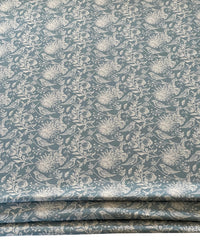 Thumbnail for Steel Blue Floral Cotton Linen Fabric with Robin Birds – Ideal for Blinds, Curtains, Quilting, & Home Decor