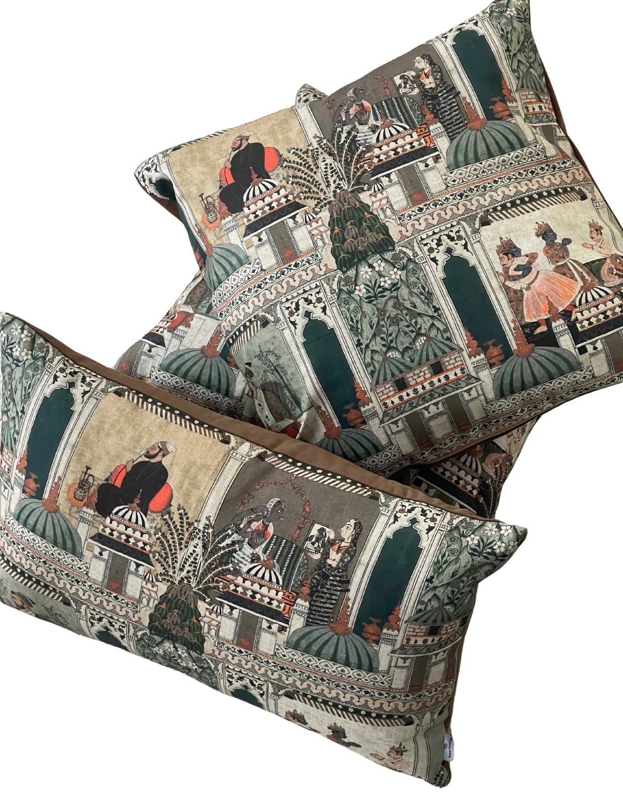 Raj Mahal Cushion Covers – Organic Cotton with Indian Motifs, Gods, Pagodas & Floral Patterns – Oriental Style Home Decor