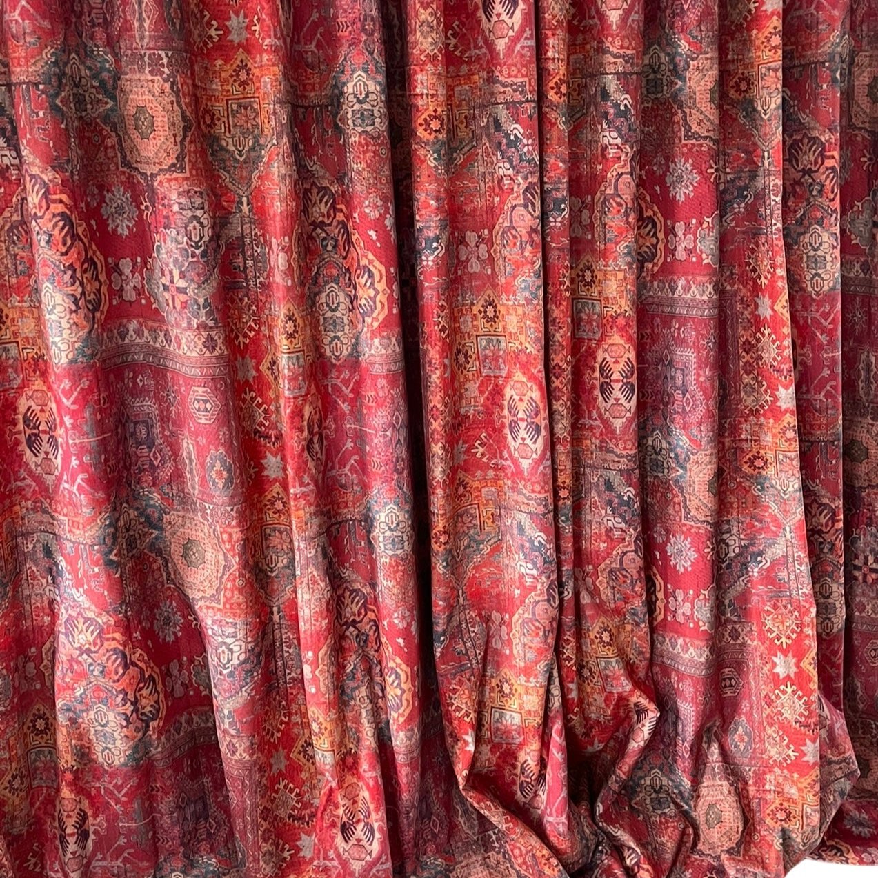 Rusty Red Pair of Curtains, Oriental Cotton Rug, Kilim Pattern, Custom Made to Measure Home Decor