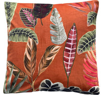 Thumbnail for Orange Velvet Cushion Cover Botanical Print Houseplants Green Calathea Ficus