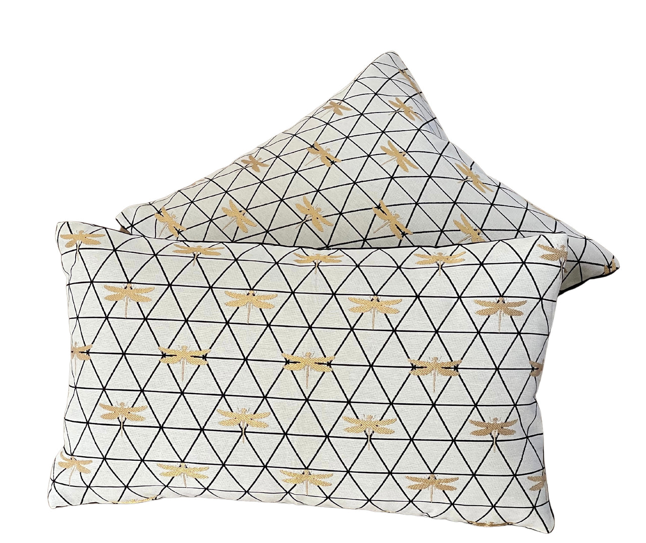 Dragonfly Gold Metallic White Black Cushion Cover Check Stripes Geometric Nordic