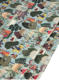Thumbnail for Custom-Made to Measure Roman Blinds - Regalia Pattern on Duck Egg Cotton Fabric with Elephants, Horse, Pagodas, and Trees