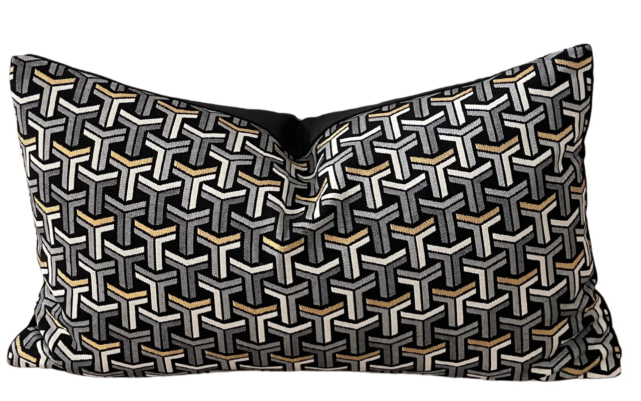 Graphic Black White Gold Metallic Cushion Cover Check Stripes Geometric Nordic