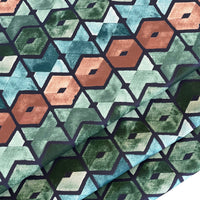 Thumbnail for Art Deco Cotton Fabric – Geometric Retro Squares in Blue, Green & Brown for Curtains and Upholstery