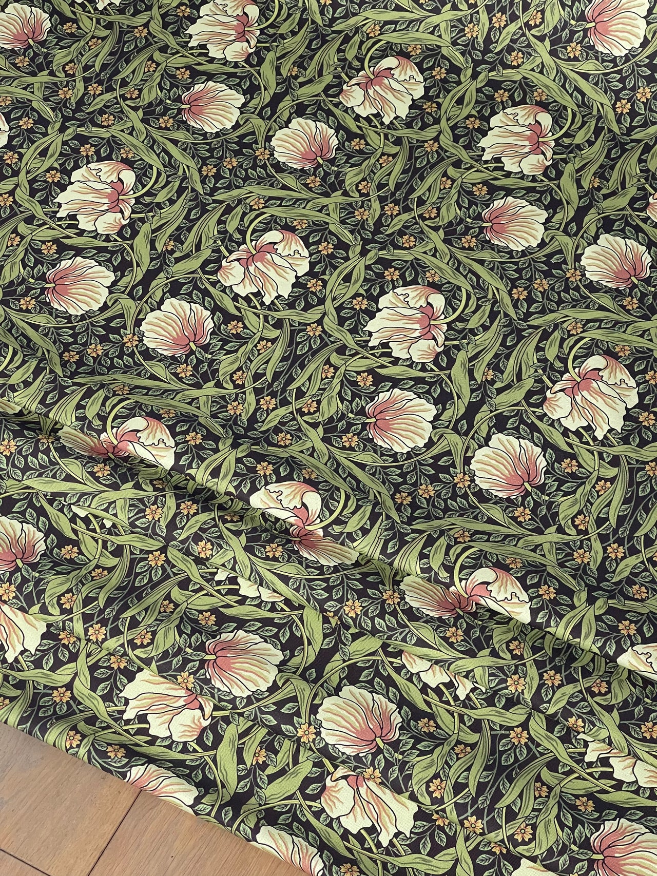 Vintage Style William Morris Fabric - Pimpernel Pattern with Tulips - Cotton Print, Sold by the Meter