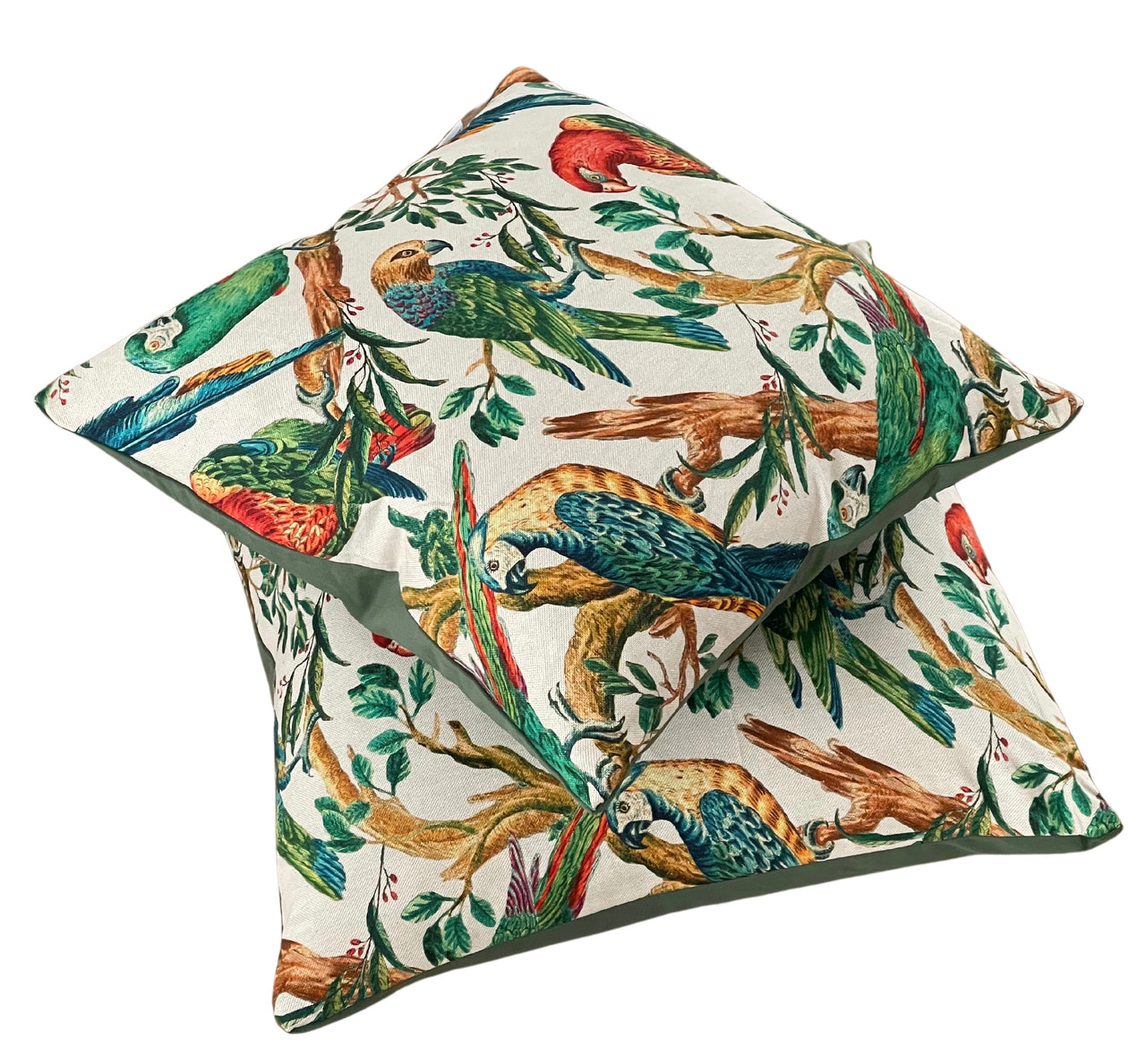 Parrots Cushion Cover Tropical Birds in Jungle Life with Tree and Leaf Design