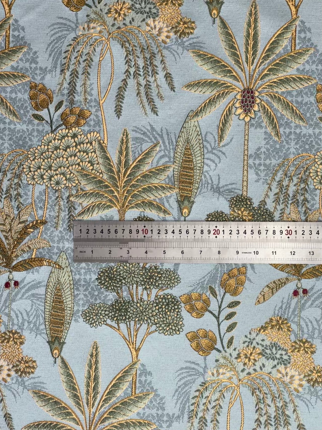Tropical Palm Trees / Botanical Pattern / Light Blue Woven Fabric Sold by Meter
