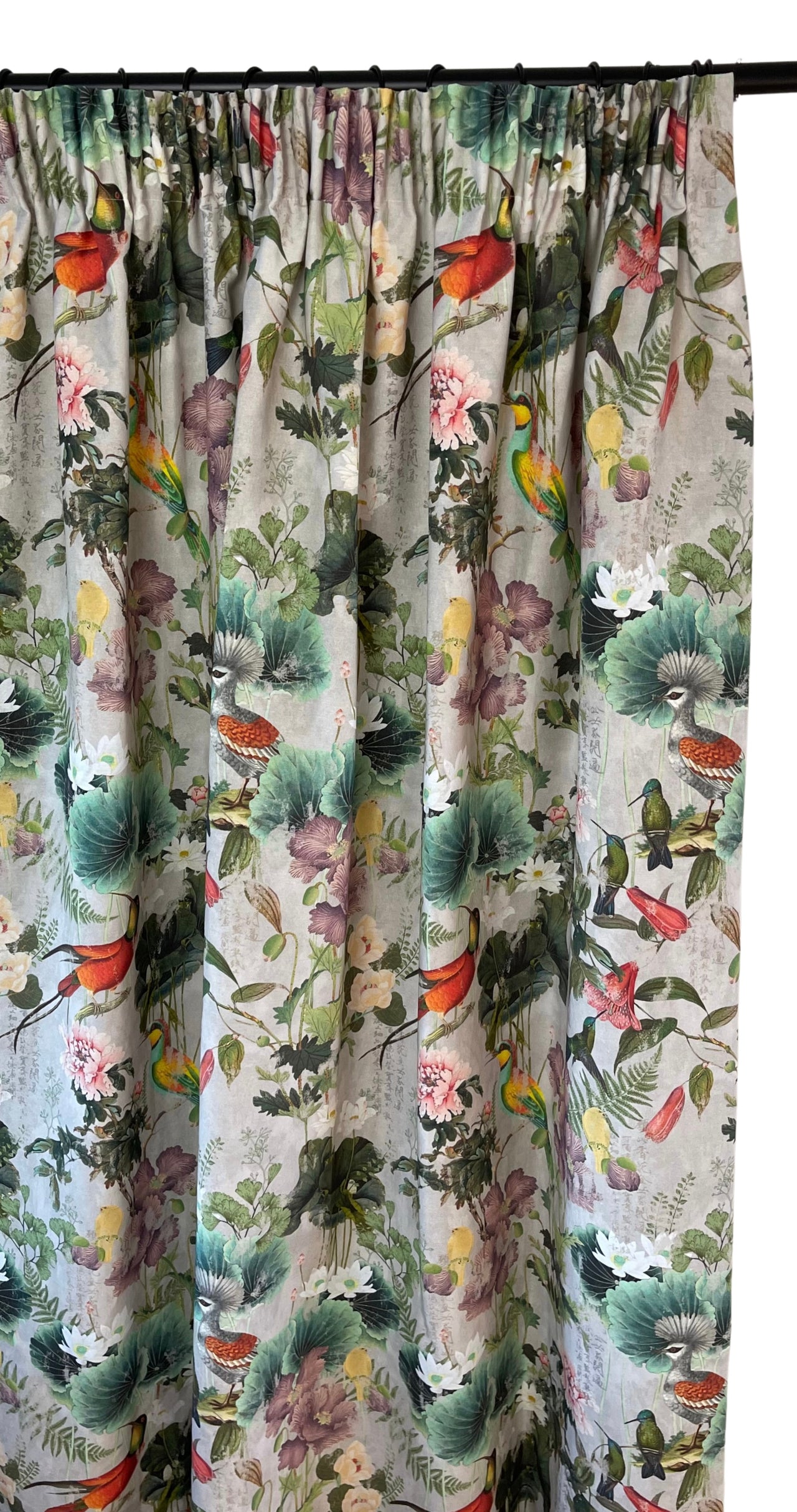 Custom - Made to Measure / Pair of Cotton Curtains / Oriental Design Birds and Flowers