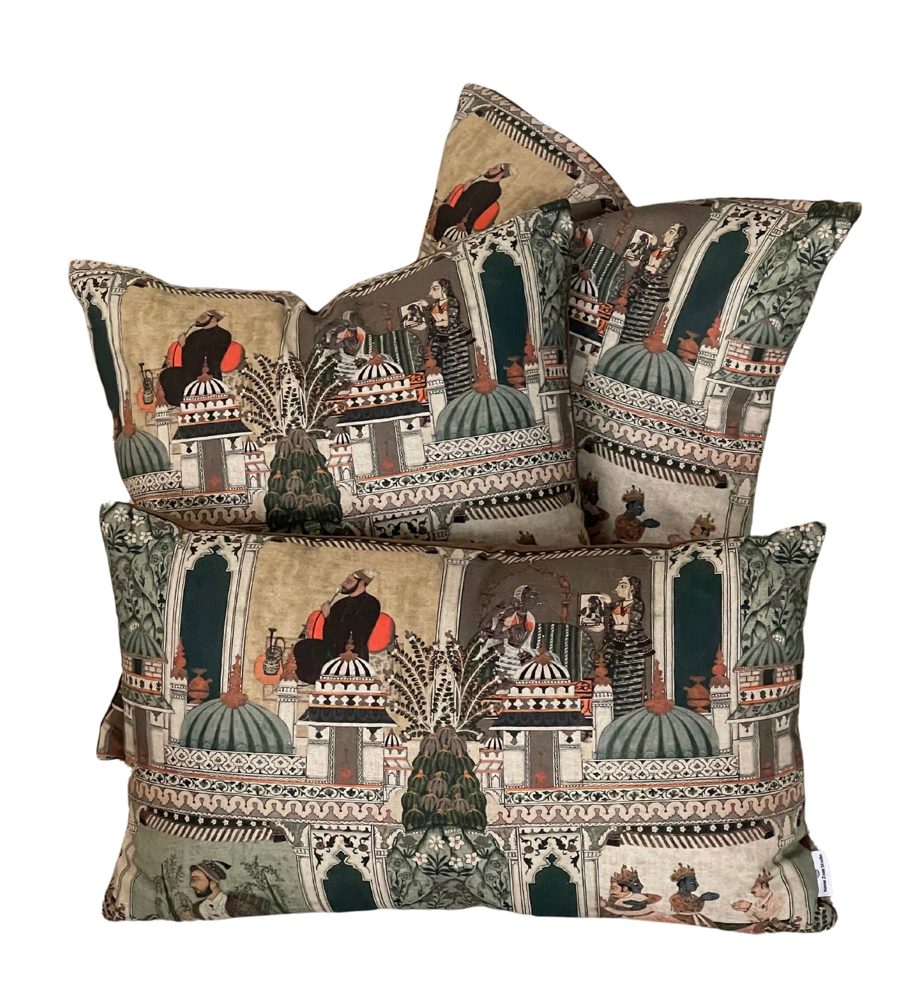 Raj Mahal Cushion Covers – Organic Cotton with Indian Motifs, Gods, Pagodas & Floral Patterns – Oriental Style Home Decor