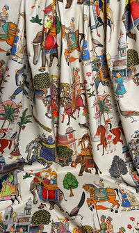 Thumbnail for Custom - Made to Measure Roman Blinds - Jaipur Pattern with Off-White Cotton Fabric featuring Elephants, Palm Trees, Birds, and Animals