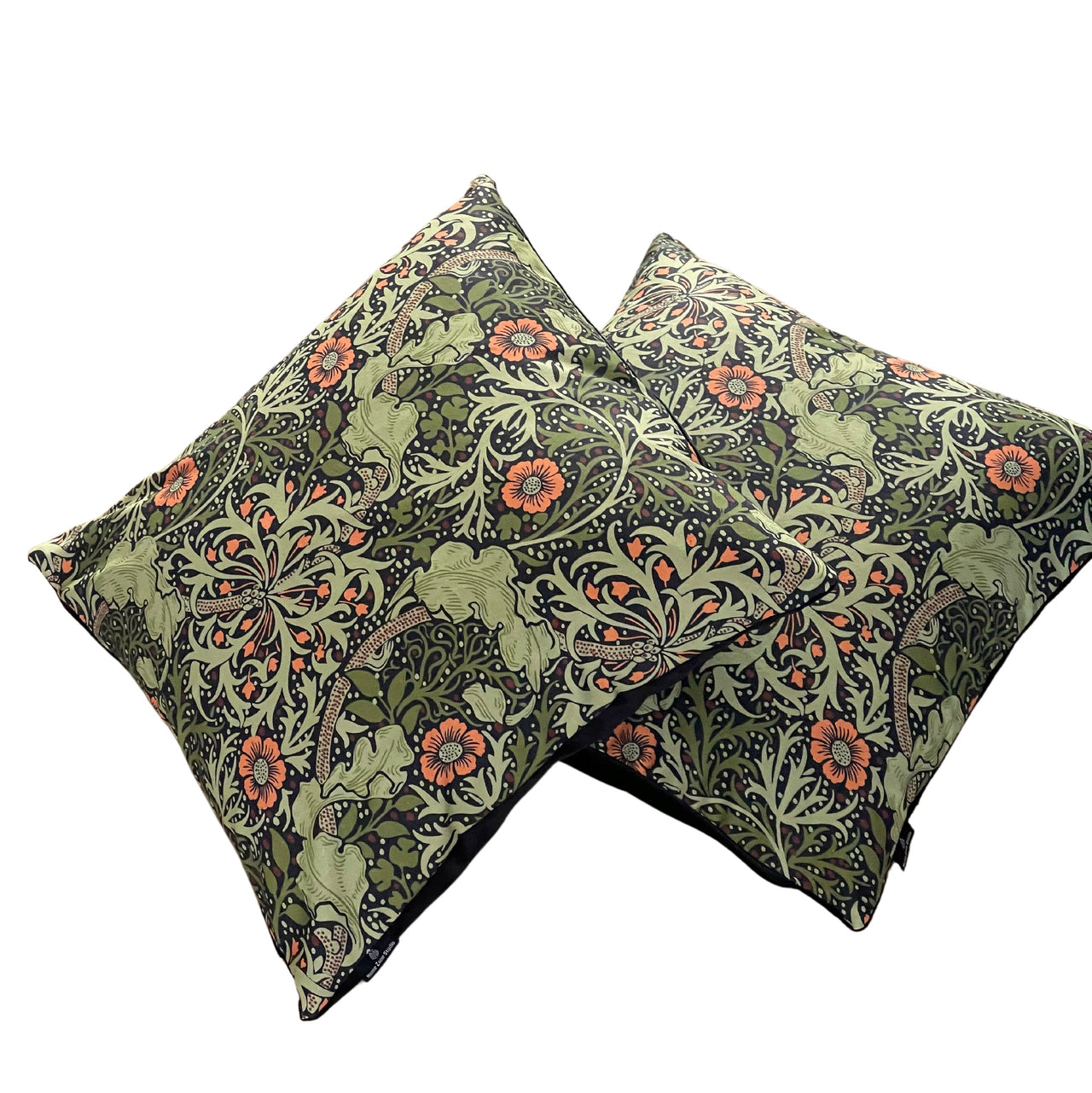 William Morris Cushion Cover Green Seaweed Floral Vintage Design with Orange Flowers Home Decor