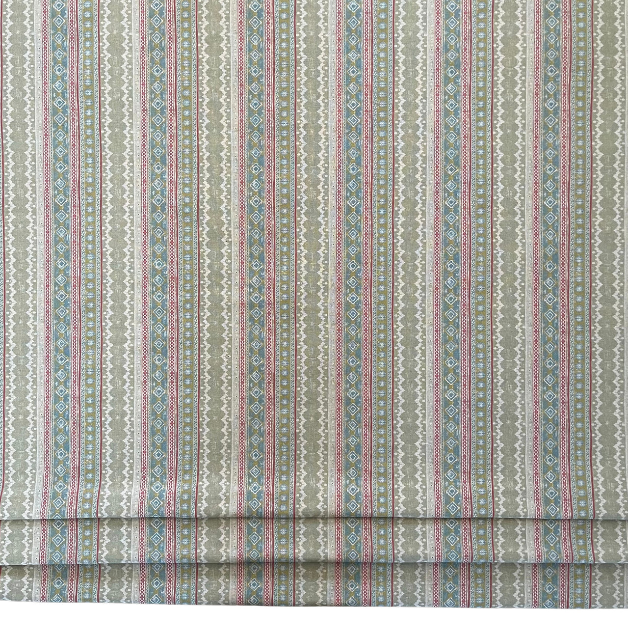 Rustic Striped Fabric –  Soft Red, Blue, Mustard Geometric Country Style Cotton Linen for Home Decor