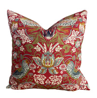 Thumbnail for Strawberry Thief Decor / William Morris Red Cushion Cover - Bird Pattern Decorative Throw Pillow