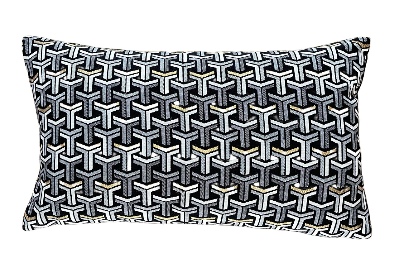 Graphic Black White Gold Metallic Cushion Cover Check Stripes Geometric Nordic