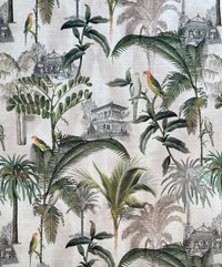 Thumbnail for Exquisite Vintage Pagoda Parrots Velvet: Tropical Tree Greenery – Sold by the Meter