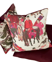 Thumbnail for Mongolian Horsemen Oriental Cushion Covers – Red and Pink Outfits with Trees and Animals Design