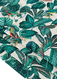 Thumbnail for Grey Pair Curtains / Calathea Plants and Parrots Birds - Botanical Cotton Fabric / Custom - Made to Measure - Unique Home Decor