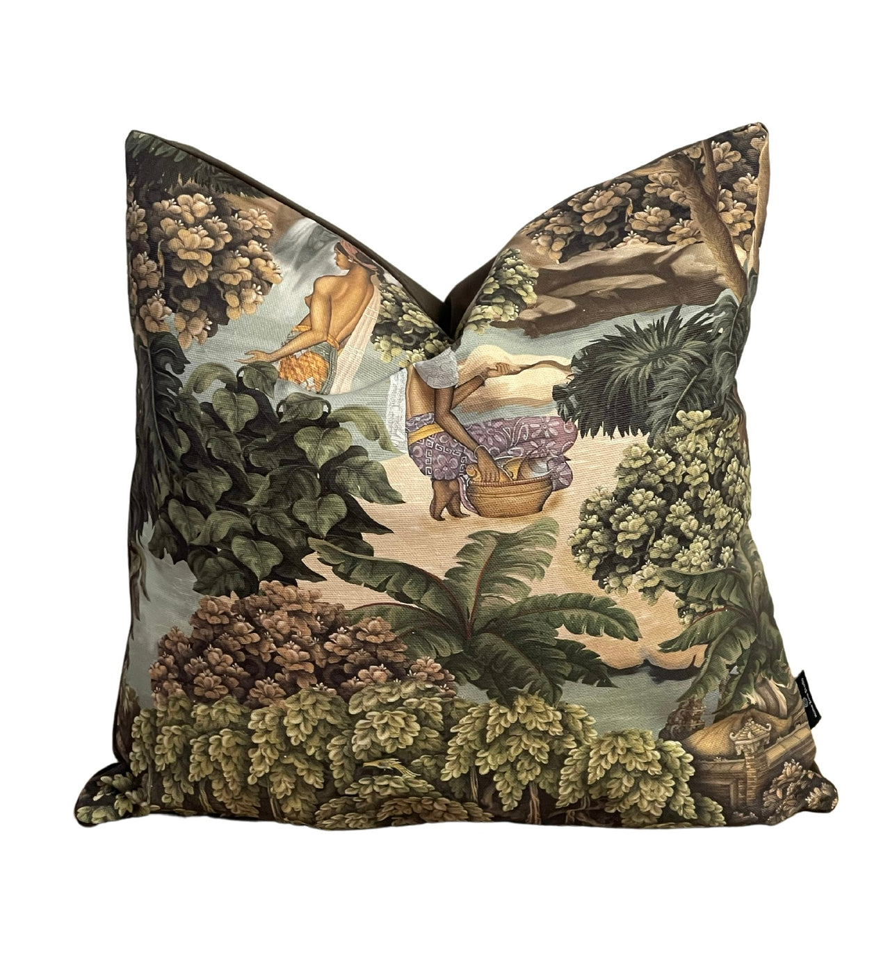 Glimpses of Paradise / Botanical Cushion Cover / Thailand's Exotic Forest Waterfalls and Fruit Gatherers