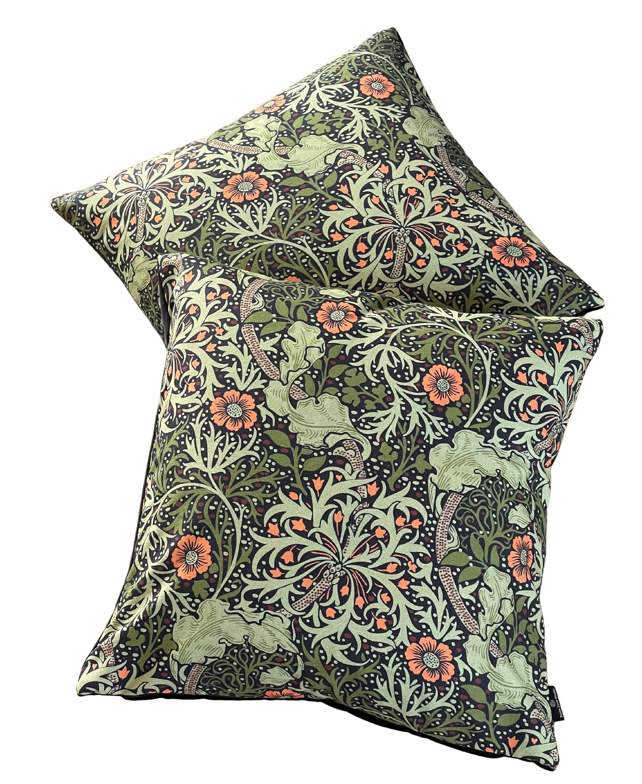 William Morris Cushion Cover Green Seaweed Floral Vintage Design with Orange Flowers Home Decor