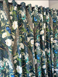 Thumbnail for Teal Peacock Pair of Curtains - Pencil Pleat or Eyelet - Custom Made Drapes / Home Decor - Nature-Inspired Window Treatments
