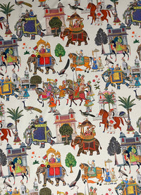 Thumbnail for Custom - Made to Measure Roman Blinds - Jaipur Pattern with Off-White Cotton Fabric featuring Elephants, Palm Trees, Birds, and Animals