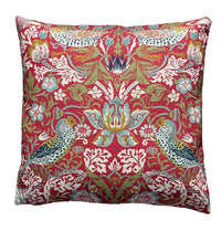 Thumbnail for Strawberry Thief Decor / William Morris Red Cushion Cover - Bird Pattern Decorative Throw Pillow