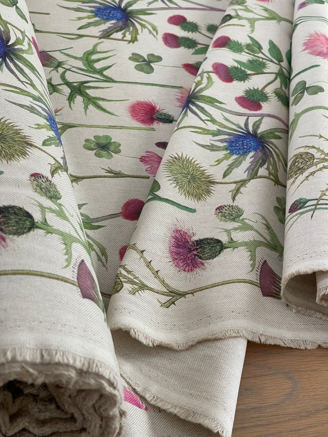 Botanical Pattern: Scottish Highland Thistle Linen Look Fabric - Sold by Meter