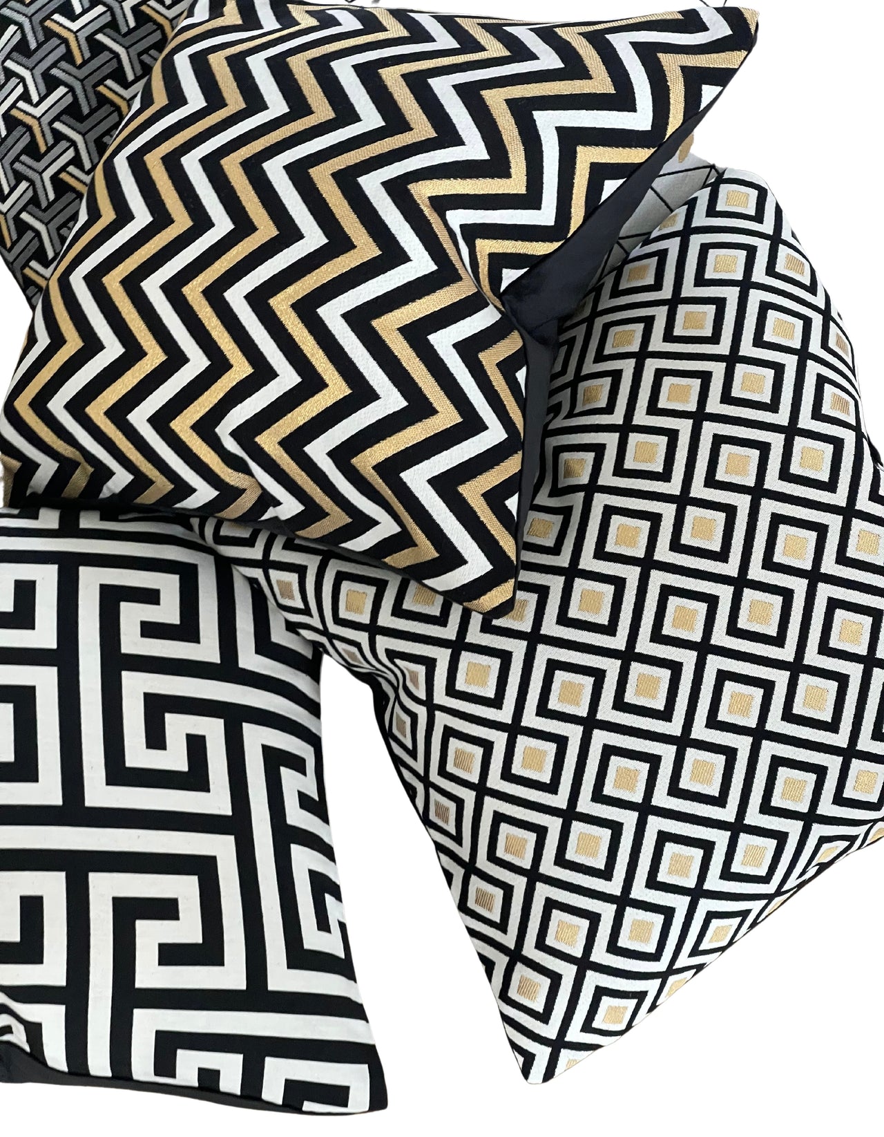 Blocks Black White Gold Metallic Cushion Cover Check Stripes Geometric Nordic