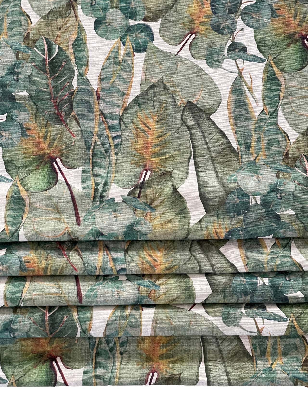 Tropical Oasis Botanical Fabric by the Meter: Houseplant Leaves Print / Greenery - Calathea, Snake Plant, and Elephant Ear