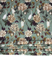 Thumbnail for Custom-Made to Measure Roman Blinds - Vintage Zen Pattern on Green Cotton Fabric with Botanical Print Featuring Birds, Flowers, and Insects
