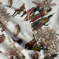 Thumbnail for Fabric with a colorful pattern of people and plants on a textured background