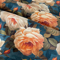 Thumbnail for Botanical rose print textile with painterly blooms in blush, peach, and cream – perfect for bespoke drapery and upholstery projects