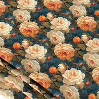 Thumbnail for Vintage Rose Garden Fabric – Amber & Teal Floral Cotton for Curtains, Blinds & Upholstery