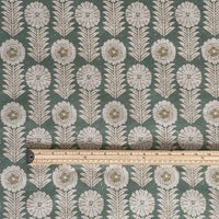 Thumbnail for Decorative green floral fabric with structured folk pattern layout
