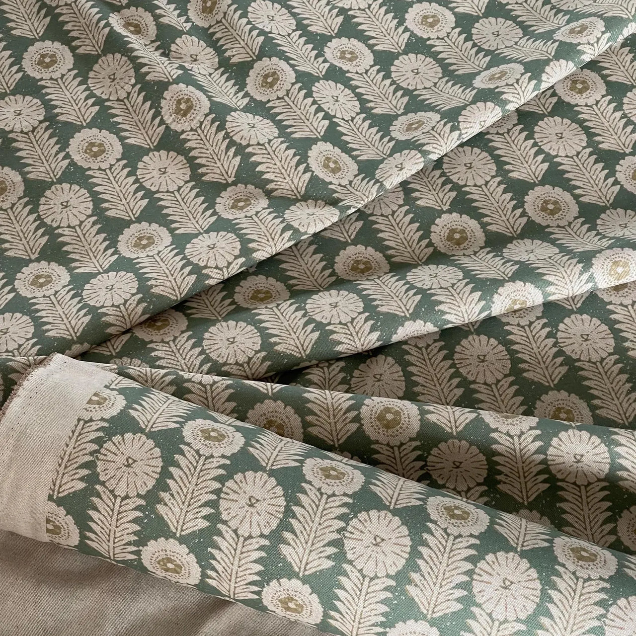Green floral cotton blend fabric for cushions curtains and upholstery