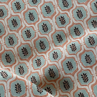 Thumbnail for Woven trellis fabric displayed on roll in teal tones.