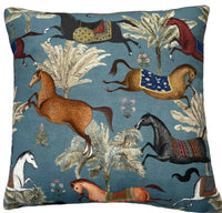Thumbnail for Decorative pillow with horse and nature pattern on a blue background