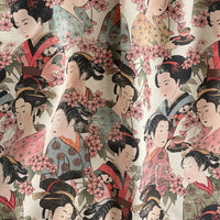 Thumbnail for Japanese cherry blossom and geisha print cotton fabric ideal for sewing and décor.