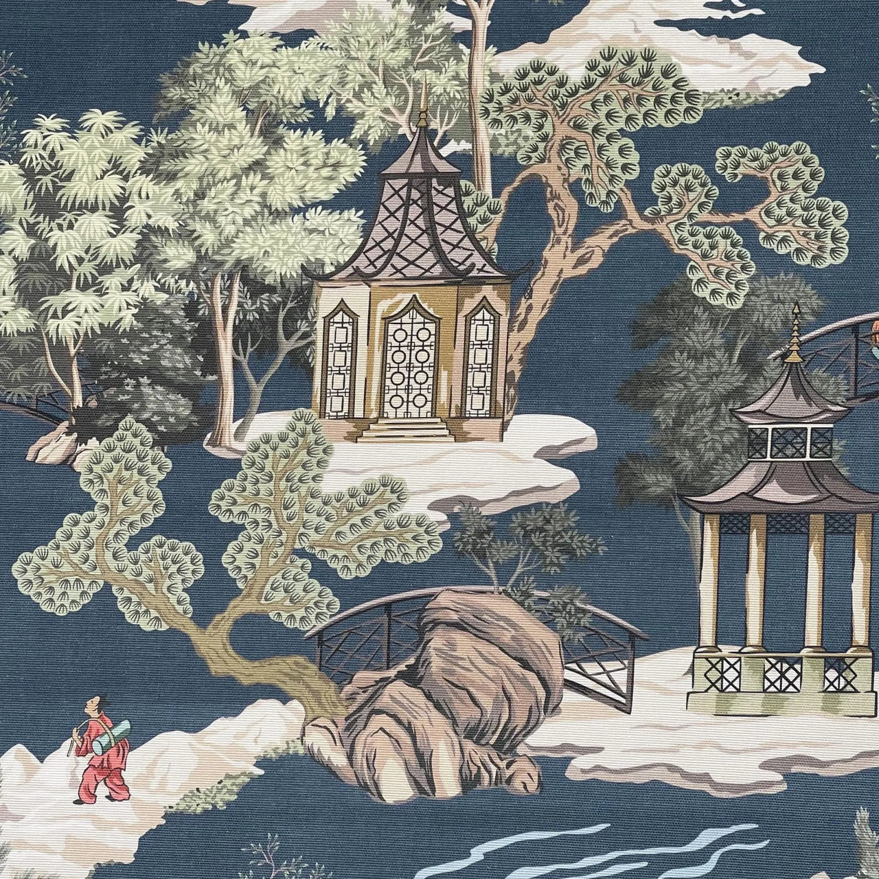 Cotton blend chinoiserie fabric for Roman blinds and curtains