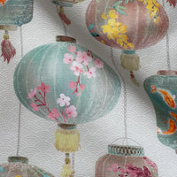 Thumbnail for Celestial Lanterns cotton blend fabric with koi fish and blossoms