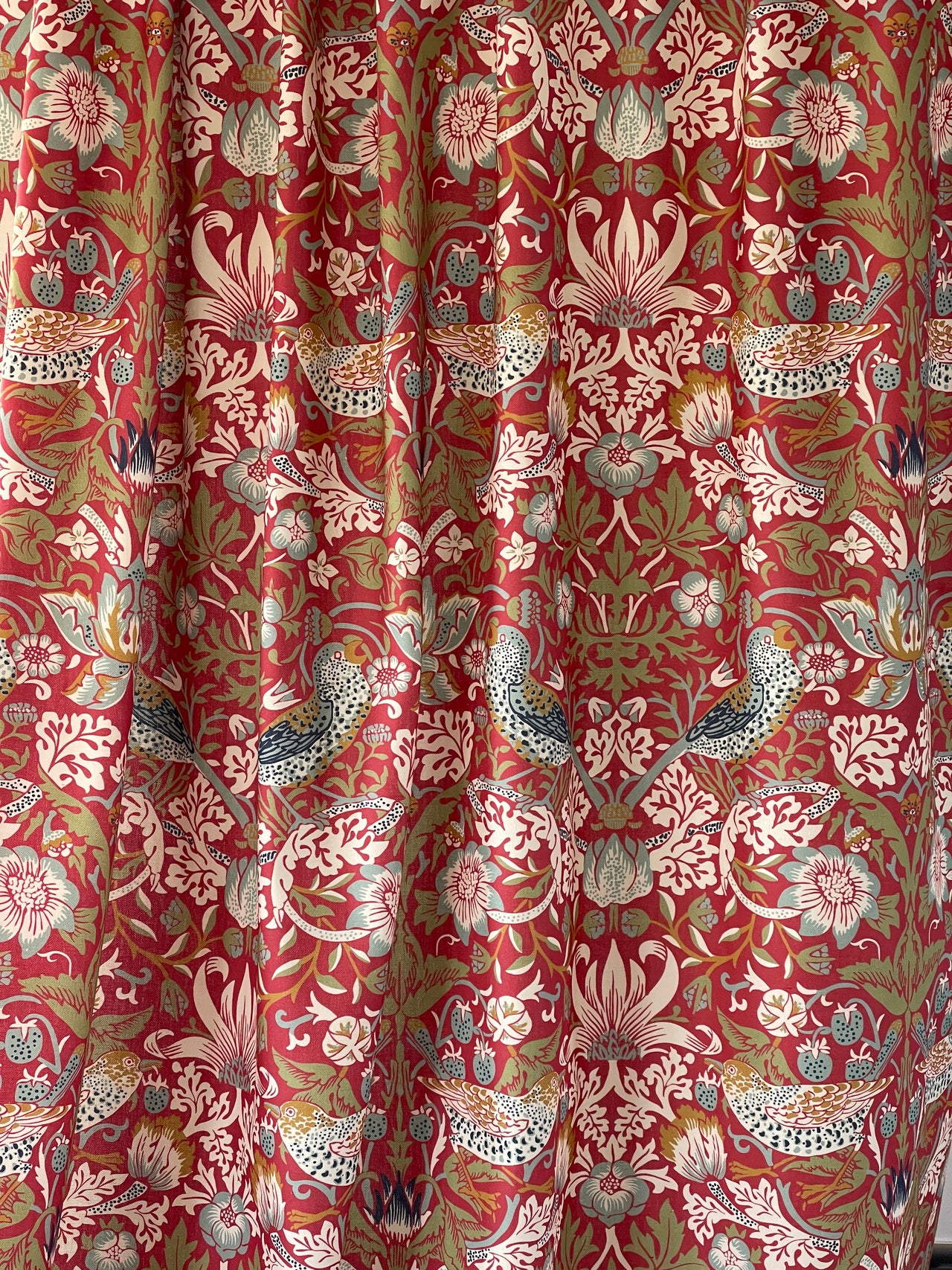 Custom William Morris Roman Blinds / Red and Green Cotton with Strawberry Thief Pattern - Made to Measure for Home Decor