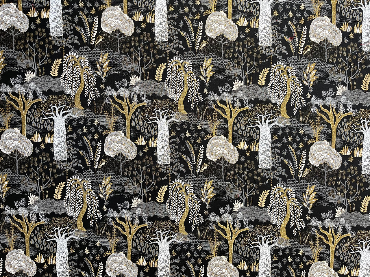 Baobab Botanical Fabric Sold by the Meter Woven Tapestry Textile Black Upholstery Sewing Material