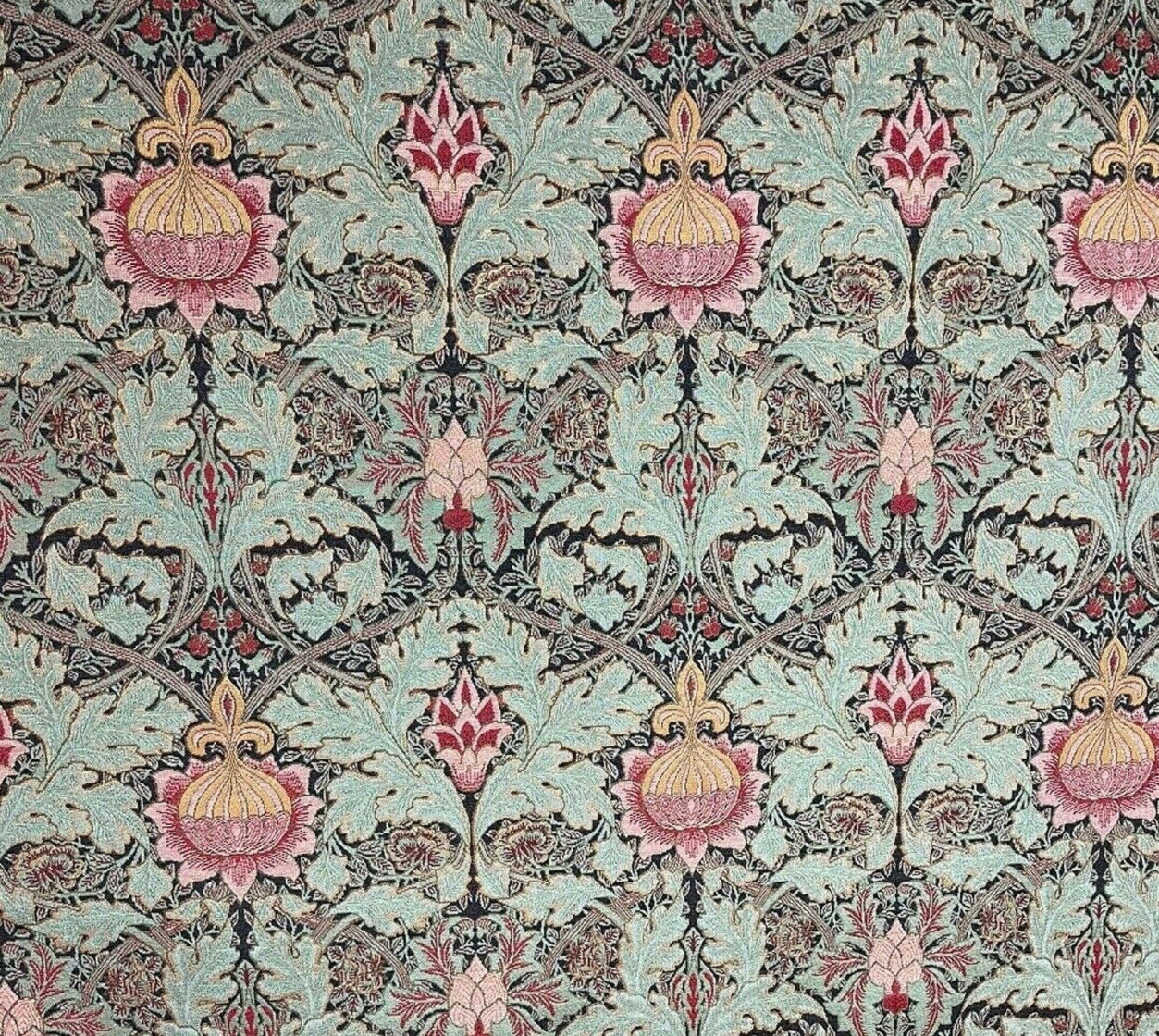 Royal Botanical Floral Leaves Woven Fabric Sold by Metre Upholstery Green Cherry