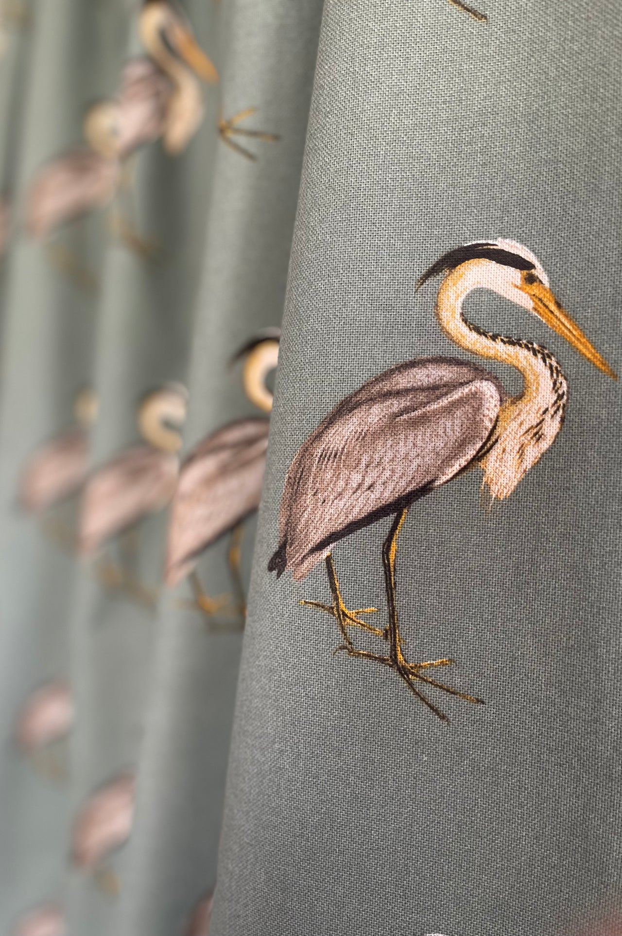 Herons Printed Cotton Fabric by The Meter Grey Sewing Material Birds Textile